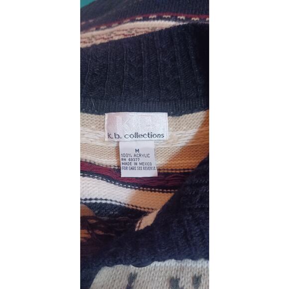 VTG KB Collections Women's Medium Fair Isle Sweater Vest Black & Tan Nordic Knit - Picture 5 of 6